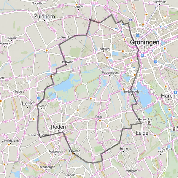 Miniatuurkaart van de fietsinspiratie "Den Horn - Roden Ronde (road)" in Drenthe, Netherlands. Gemaakt door de Tarmacs.app fietsrouteplanner