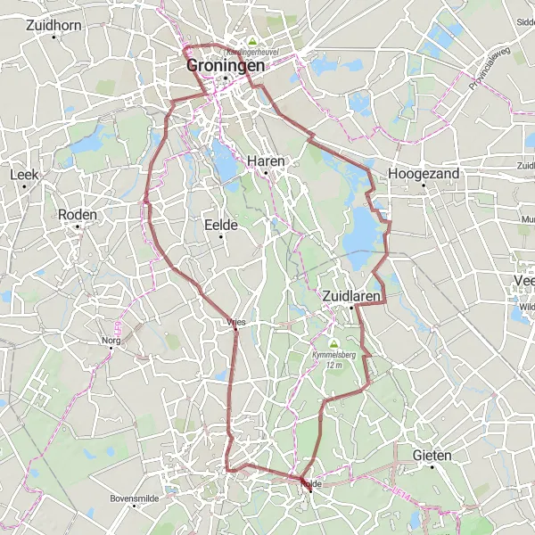 Miniatuurkaart van de fietsinspiratie "Gravelroute via Assen en Peize" in Drenthe, Netherlands. Gemaakt door de Tarmacs.app fietsrouteplanner