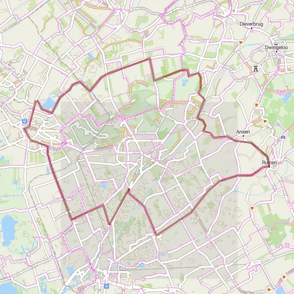 Miniatuurkaart van de fietsinspiratie "Graveltocht vanuit Ruinen naar Steenwijk en Ansen" in Drenthe, Netherlands. Gemaakt door de Tarmacs.app fietsrouteplanner