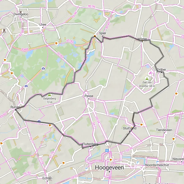 Miniatuurkaart van de fietsinspiratie "Korte Route door Drentse Landschappen" in Drenthe, Netherlands. Gemaakt door de Tarmacs.app fietsrouteplanner