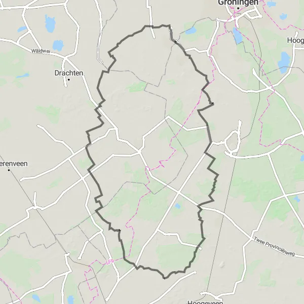 Map miniature of "Lakes and Forest Loop" cycling inspiration in Drenthe, Netherlands. Generated by Tarmacs.app cycling route planner