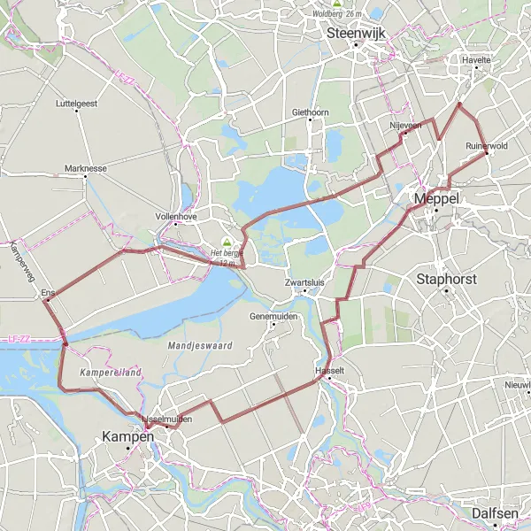 Map miniature of "Gravel Adventure" cycling inspiration in Drenthe, Netherlands. Generated by Tarmacs.app cycling route planner