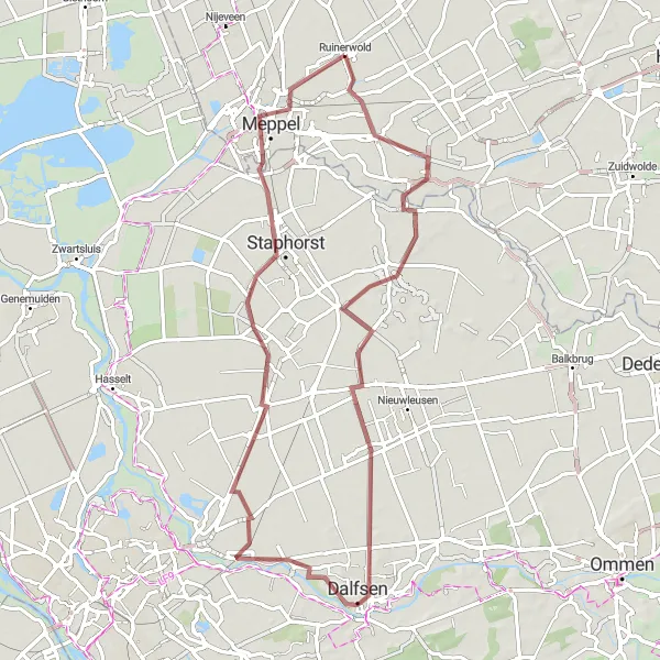 Miniatuurkaart van de fietsinspiratie "Verkenningstocht via IJhorst en Dalfsen" in Drenthe, Netherlands. Gemaakt door de Tarmacs.app fietsrouteplanner