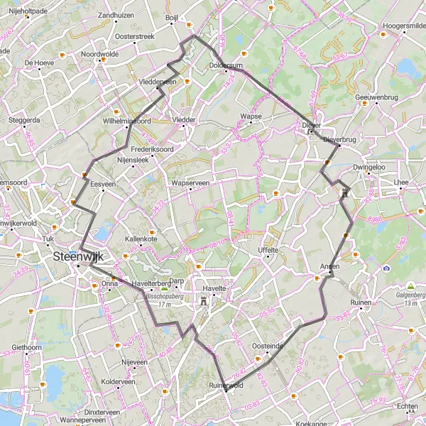 Map miniature of "Havelterberg loop" cycling inspiration in Drenthe, Netherlands. Generated by Tarmacs.app cycling route planner