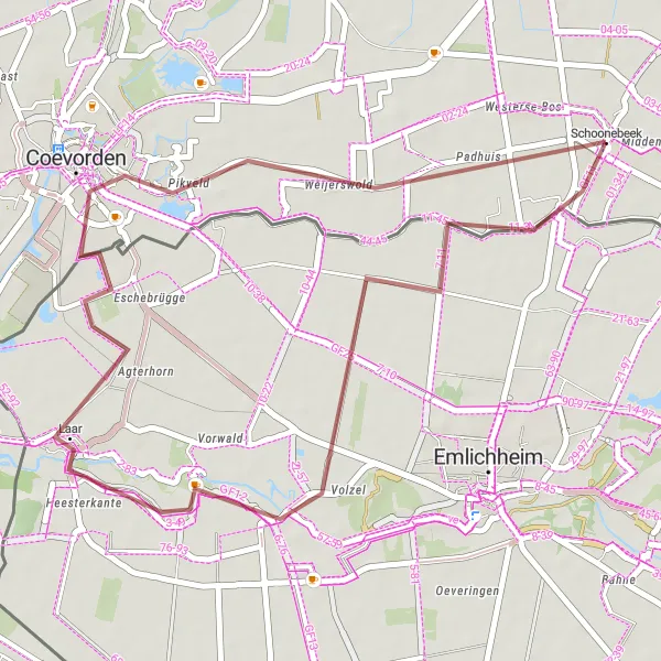 Map miniature of "Enchanting Gravel Adventure" cycling inspiration in Drenthe, Netherlands. Generated by Tarmacs.app cycling route planner