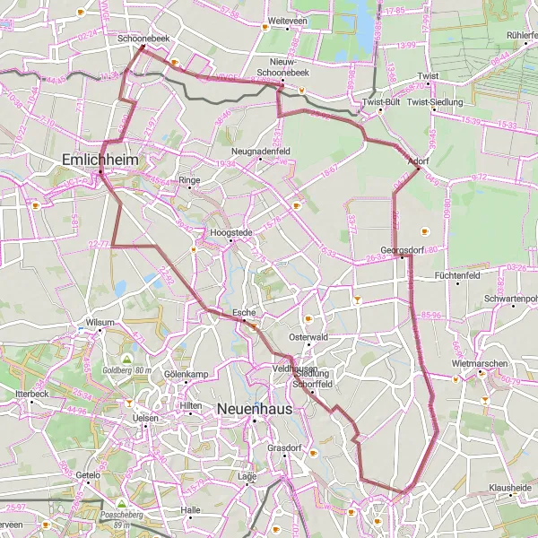 Map miniature of "Gravel Exploration" cycling inspiration in Drenthe, Netherlands. Generated by Tarmacs.app cycling route planner