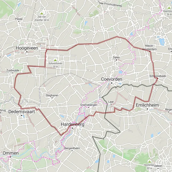 Map miniature of "Scenic Gravel Route" cycling inspiration in Drenthe, Netherlands. Generated by Tarmacs.app cycling route planner