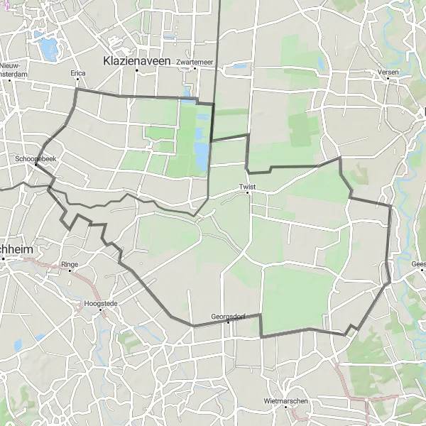 Map miniature of "Nature and Villages Tour" cycling inspiration in Drenthe, Netherlands. Generated by Tarmacs.app cycling route planner