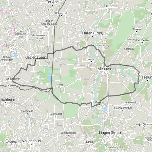 Map miniature of "Scenic Loop Around Schoonebeek" cycling inspiration in Drenthe, Netherlands. Generated by Tarmacs.app cycling route planner