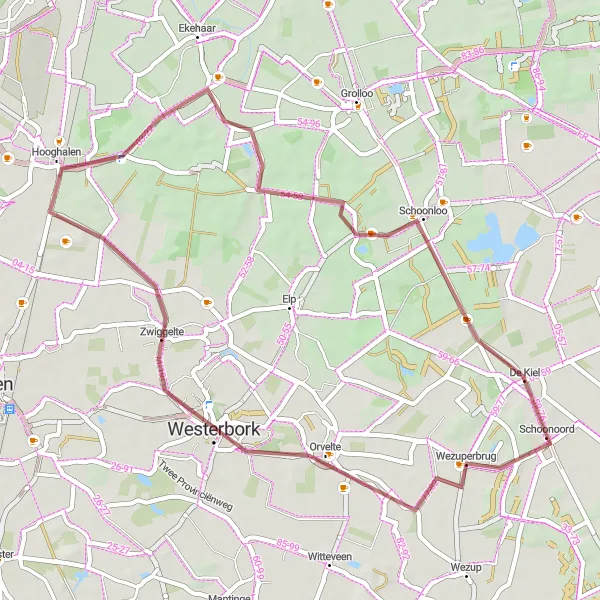 Miniatuurkaart van de fietsinspiratie "Korte gravelroute naar De Kiel" in Drenthe, Netherlands. Gemaakt door de Tarmacs.app fietsrouteplanner