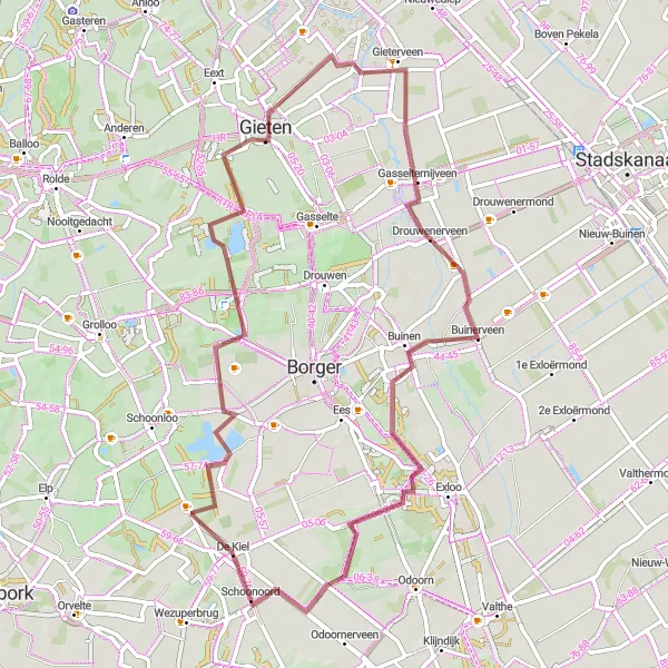 Map miniature of "Gravel Adventure in the Woods" cycling inspiration in Drenthe, Netherlands. Generated by Tarmacs.app cycling route planner