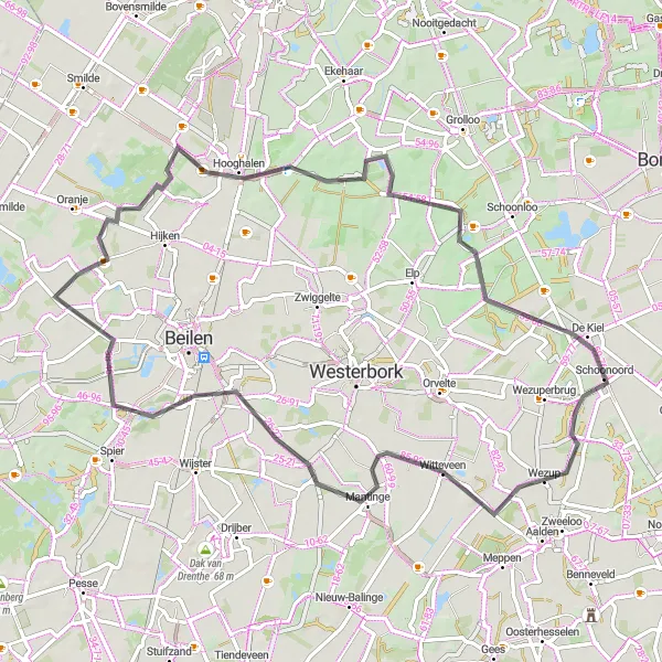 Map miniature of "A Scenic Road Tour Through History" cycling inspiration in Drenthe, Netherlands. Generated by Tarmacs.app cycling route planner