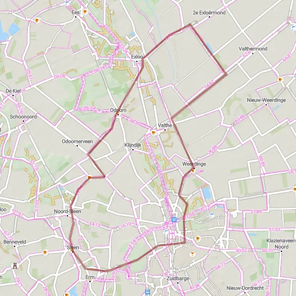 Map miniature of "Gravel Adventure in Drenthe" cycling inspiration in Drenthe, Netherlands. Generated by Tarmacs.app cycling route planner