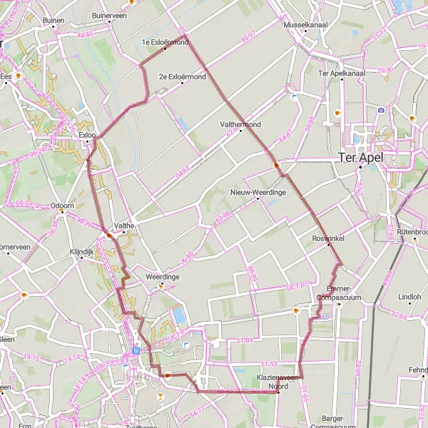Map miniature of "Valthe Gravel Loop" cycling inspiration in Drenthe, Netherlands. Generated by Tarmacs.app cycling route planner