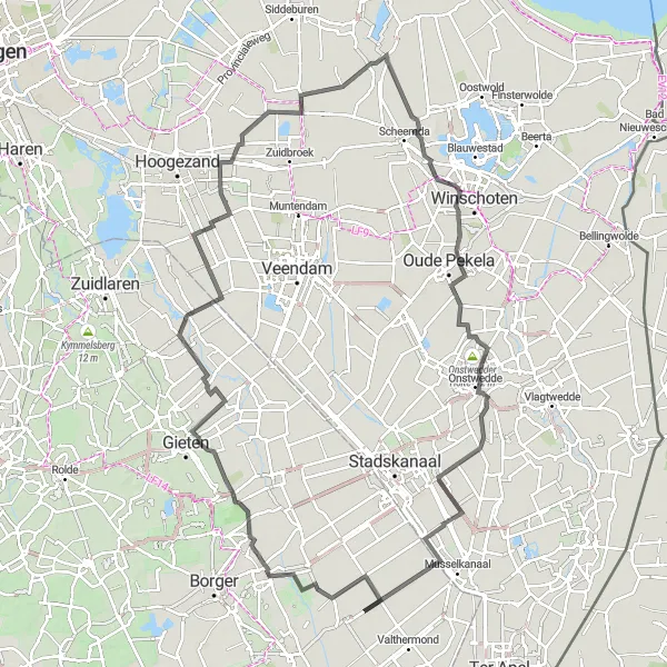 Map miniature of "The Northern Loop" cycling inspiration in Drenthe, Netherlands. Generated by Tarmacs.app cycling route planner