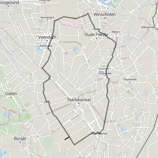 Miniatuurkaart van de fietsinspiratie "Rondje Westerlee en Wedderveer" in Drenthe, Netherlands. Gemaakt door de Tarmacs.app fietsrouteplanner