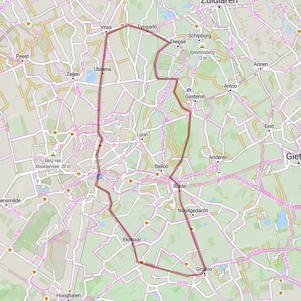 Map miniature of "Gasteren to Ubbena Gravel Route" cycling inspiration in Drenthe, Netherlands. Generated by Tarmacs.app cycling route planner
