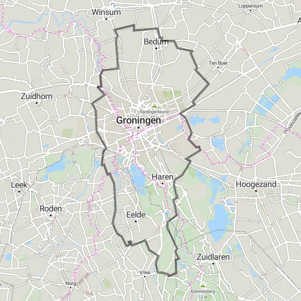 Map miniature of "The Great Groningen Tour" cycling inspiration in Drenthe, Netherlands. Generated by Tarmacs.app cycling route planner