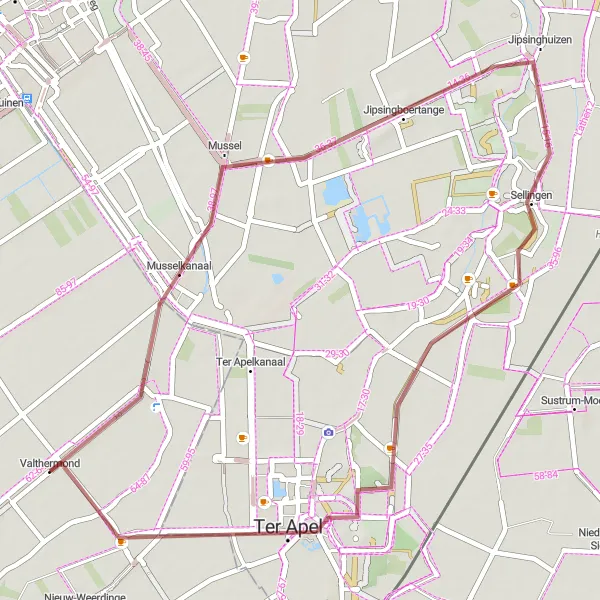 Map miniature of "Valthermond to Ter Apel Gravel Ride" cycling inspiration in Drenthe, Netherlands. Generated by Tarmacs.app cycling route planner