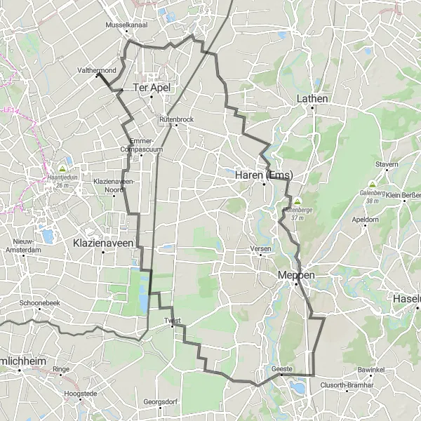 Miniatuurkaart van de fietsinspiratie "Grensverleggende fietstocht door Drenthe en Duitsland" in Drenthe, Netherlands. Gemaakt door de Tarmacs.app fietsrouteplanner