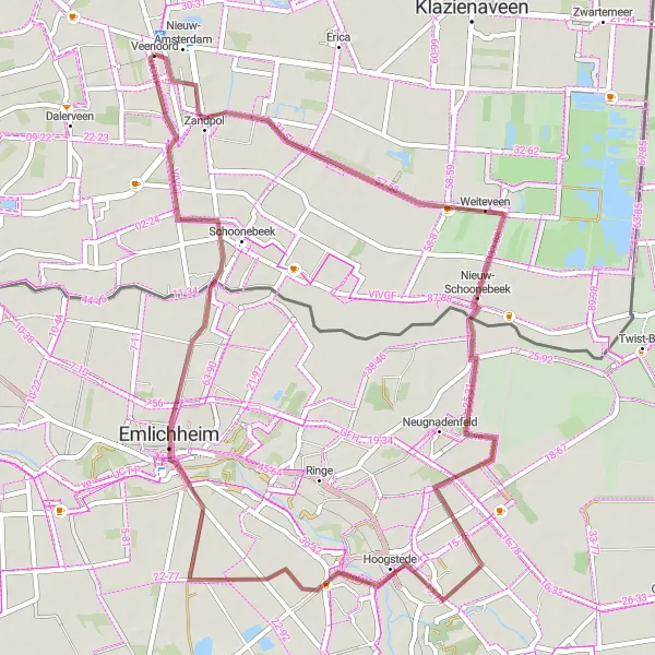 Miniatuurkaart van de fietsinspiratie "Ontdekking van het Drentse Platteland" in Drenthe, Netherlands. Gemaakt door de Tarmacs.app fietsrouteplanner