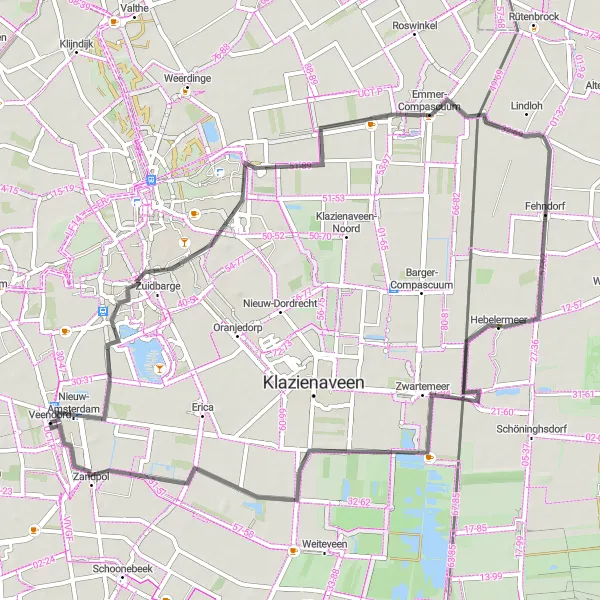 Miniatuurkaart van de fietsinspiratie "Rondje Nieuw-Amsterdam" in Drenthe, Netherlands. Gemaakt door de Tarmacs.app fietsrouteplanner