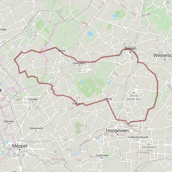 Map miniature of "Vledder - Tiendeveen Gravel Ride" cycling inspiration in Drenthe, Netherlands. Generated by Tarmacs.app cycling route planner