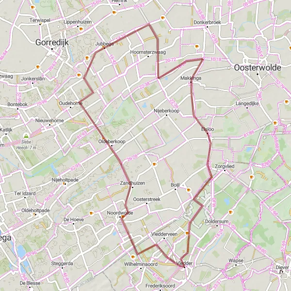 Map miniature of "Gravel Ride Amid Drenthe's Natural Beauty" cycling inspiration in Drenthe, Netherlands. Generated by Tarmacs.app cycling route planner