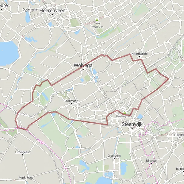 Map miniature of "Vledder - De Hoeve Gravel Adventure" cycling inspiration in Drenthe, Netherlands. Generated by Tarmacs.app cycling route planner