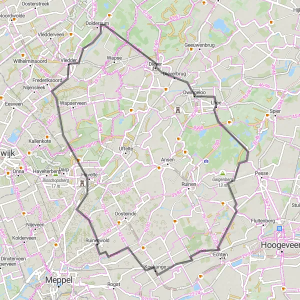 Map miniature of "Vledder - Havelte Loop" cycling inspiration in Drenthe, Netherlands. Generated by Tarmacs.app cycling route planner