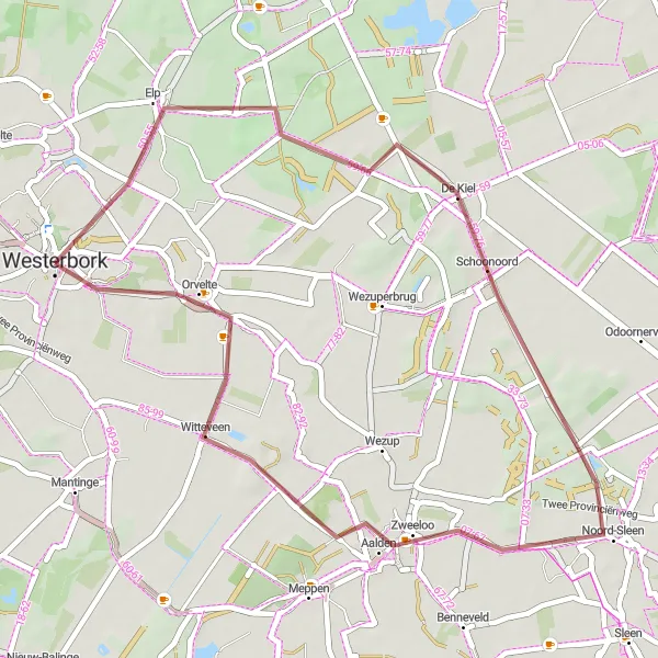 Map miniature of "The Wild Path" cycling inspiration in Drenthe, Netherlands. Generated by Tarmacs.app cycling route planner