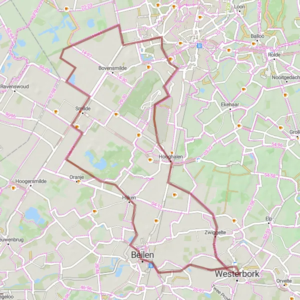 Map miniature of "Breathtaking Landscapes" cycling inspiration in Drenthe, Netherlands. Generated by Tarmacs.app cycling route planner