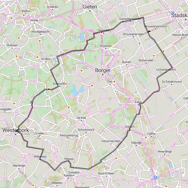 Map miniature of "The Scenic Route" cycling inspiration in Drenthe, Netherlands. Generated by Tarmacs.app cycling route planner