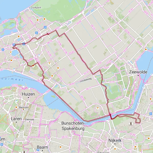 Map miniature of "Almere Stad - Steenenkamer - Nijkerkernauw - Eemmeer - Almere Stad" cycling inspiration in Flevoland, Netherlands. Generated by Tarmacs.app cycling route planner