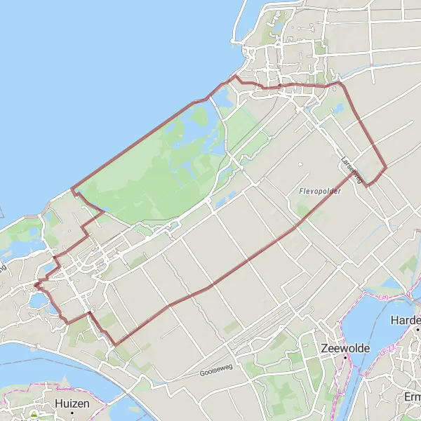 Map miniature of "The Flevopolder Challenge" cycling inspiration in Flevoland, Netherlands. Generated by Tarmacs.app cycling route planner