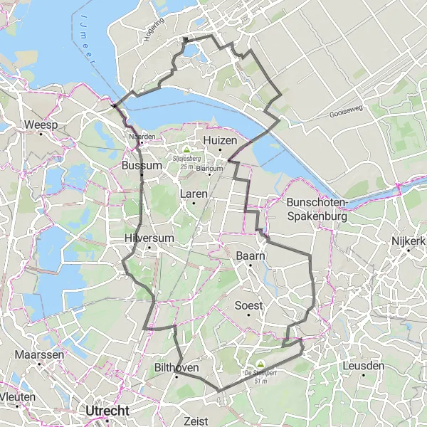 Map miniature of "Almere Stad - Almere Hout - Eemmeer - Eembrugge - Huis ter Heide - Keienhuisje - Hollandsche Rading - Heksenweitje - Gooimeer - Almere Stad" cycling inspiration in Flevoland, Netherlands. Generated by Tarmacs.app cycling route planner