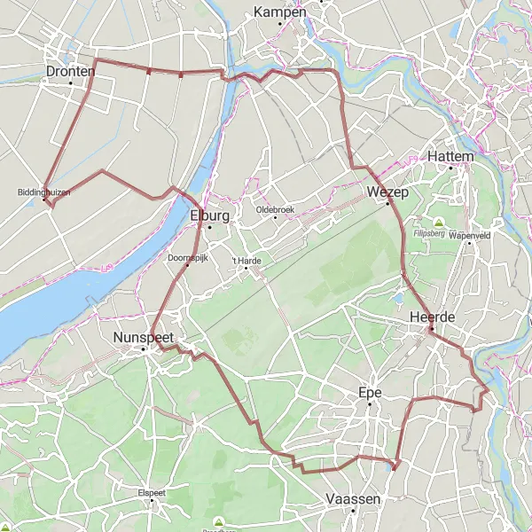 Map miniature of "Gravel Adventure in Flevoland" cycling inspiration in Flevoland, Netherlands. Generated by Tarmacs.app cycling route planner