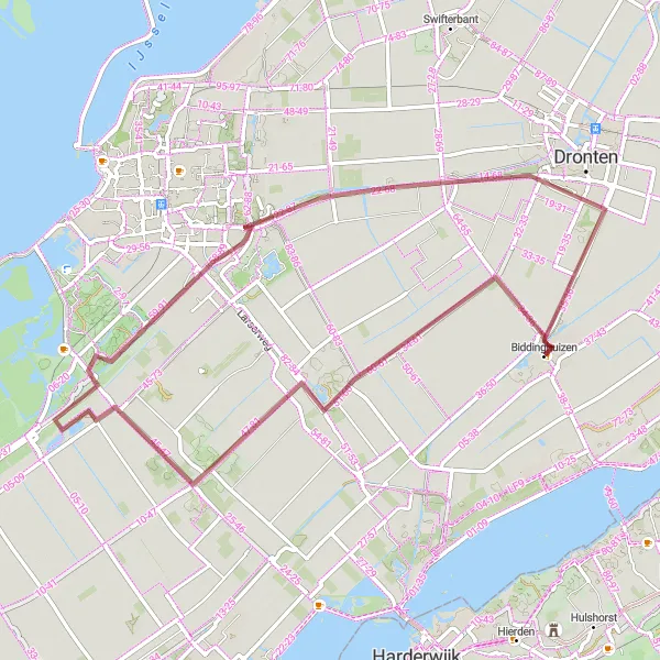 Map miniature of "Gravel Route around Biddinghuizen" cycling inspiration in Flevoland, Netherlands. Generated by Tarmacs.app cycling route planner