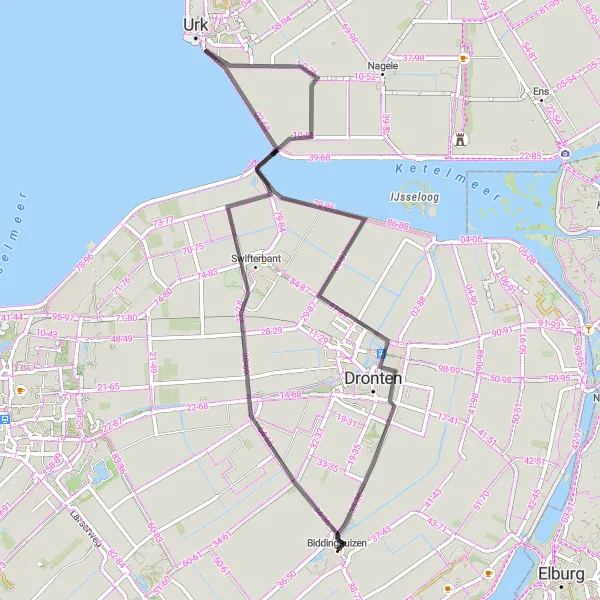 Map miniature of "The Swifterbant Loop" cycling inspiration in Flevoland, Netherlands. Generated by Tarmacs.app cycling route planner