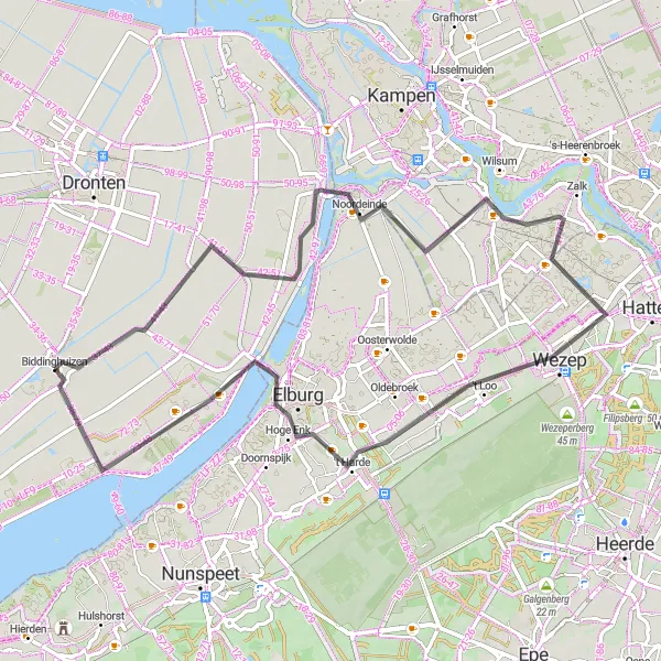 Miniatuurkaart van de fietsinspiratie "Rondje Biddinghuizen-Wezep" in Flevoland, Netherlands. Gemaakt door de Tarmacs.app fietsrouteplanner