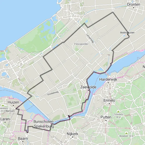 Miniatuurkaart van de fietsinspiratie "Wegroute Veluwemeer - Nijkerkernauw" in Flevoland, Netherlands. Gemaakt door de Tarmacs.app fietsrouteplanner