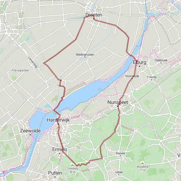 Map miniature of "Off-Road Gems" cycling inspiration in Flevoland, Netherlands. Generated by Tarmacs.app cycling route planner