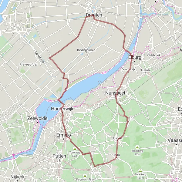 Map miniature of "The Ultimate Gravel Challenge" cycling inspiration in Flevoland, Netherlands. Generated by Tarmacs.app cycling route planner