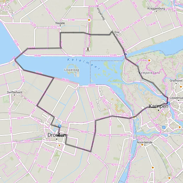 Map miniature of "Nagele and Ramspol Road Route" cycling inspiration in Flevoland, Netherlands. Generated by Tarmacs.app cycling route planner