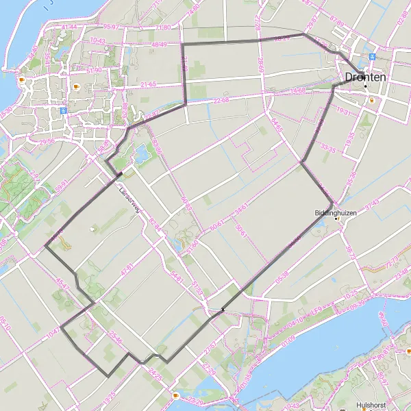 Miniatuurkaart van de fietsinspiratie "Dronten en Biddinghuizen Tour" in Flevoland, Netherlands. Gemaakt door de Tarmacs.app fietsrouteplanner