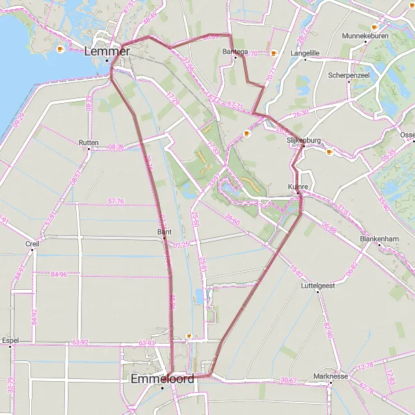 Map miniature of "Gravel Adventure in and Around Emmeloord" cycling inspiration in Flevoland, Netherlands. Generated by Tarmacs.app cycling route planner