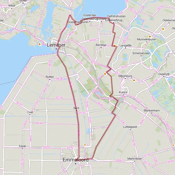 Map miniature of "Discover the Tulip Fields" cycling inspiration in Flevoland, Netherlands. Generated by Tarmacs.app cycling route planner
