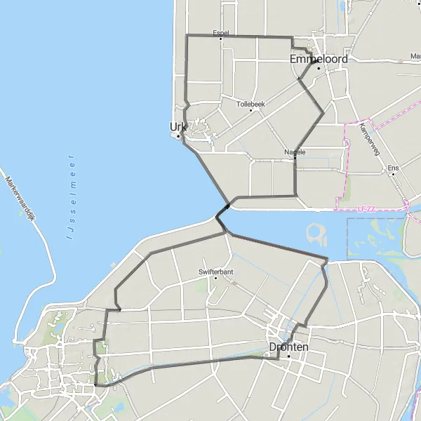 Map miniature of "Flevoland Road Cycling Tour" cycling inspiration in Flevoland, Netherlands. Generated by Tarmacs.app cycling route planner