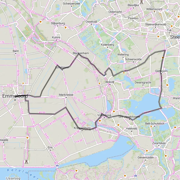 Miniatuurkaart van de fietsinspiratie "Ontdekkingstocht door Waterrijk Gebied" in Flevoland, Netherlands. Gemaakt door de Tarmacs.app fietsrouteplanner