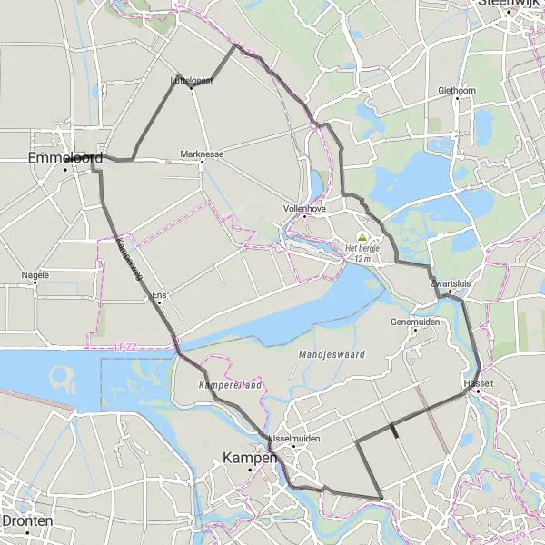 Map miniature of "The Windmills and Waterways" cycling inspiration in Flevoland, Netherlands. Generated by Tarmacs.app cycling route planner